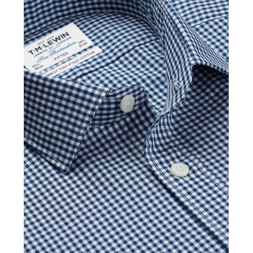 TM Lewin Navy Gingham Fitted Button Cuff Shirt