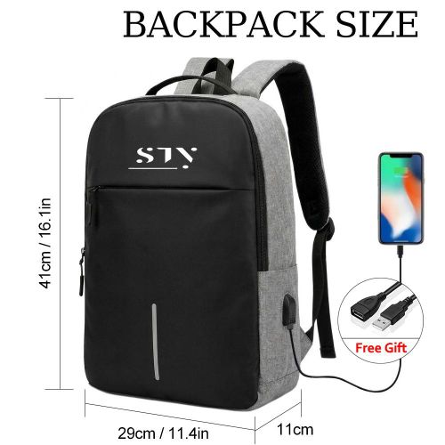 STY 2 In 1 Men's Black Gray Spliced Laptop Backpack Set - Minimalist, External USB Charging Port - image 4