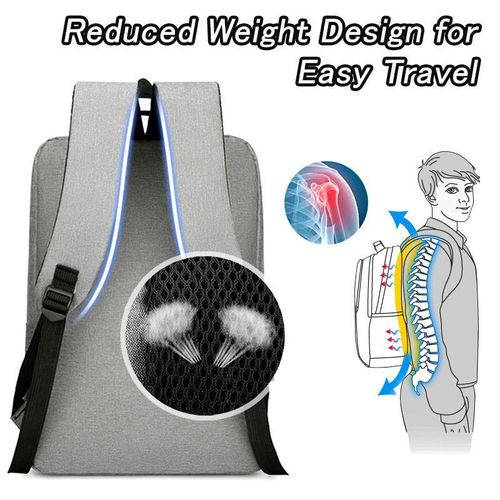 STY 2 In 1 Men's Black Gray Spliced Laptop Backpack Set - Minimalist, External USB Charging Port - image 7