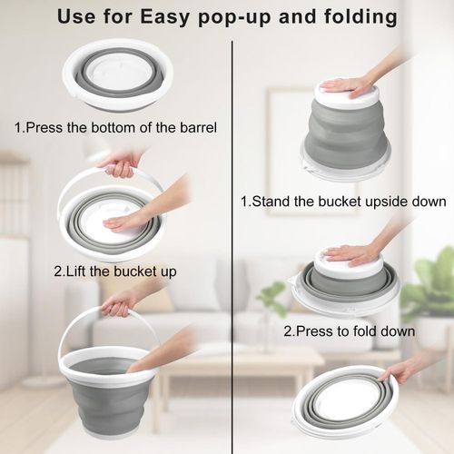 product_image_name-Generic-Collapsible Bucket with Handle 10L(2.6 Gallon), Portable Mop Bucket for Cleaning, Silicone Ice Buckets for Outdoor Camping Fishing Car Washing Household Cleaning Supplies, Large Plastic Wash Basin Tub-5