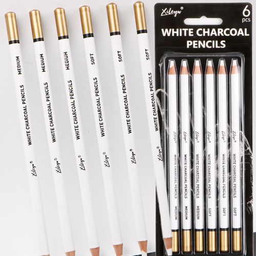  2 Pcs White Sketch Charcoal Pencils -Professional Hight  Quality Sketch Highlight White Charcoal Wooden Pencils for Artist Drawing,  Sketching, Blending : Office Products