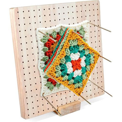 Wooden Blocking Board for Knitting Crochet Granny Squares Lovers with 20  Pcs Metal Rod Pins Sewing Needles Stand Included 27.5cm