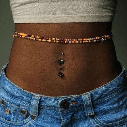 African Opal Beads Waist Chain Elastic Seed Beads Belly Body Chain