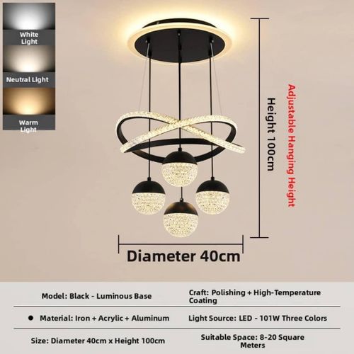 ESCLIGHTING 3-Light Luxury Crystal Basket Pendant Chandelier - Black - image 2