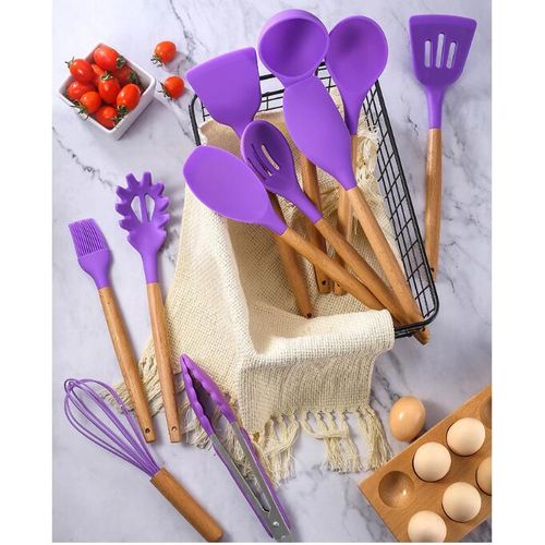 Silicone Cooking Utensils Set Black Non-Stick Spatula Shovel Wooden Handle  Cooking Set With Storage Box Kitchen Tool Accessories