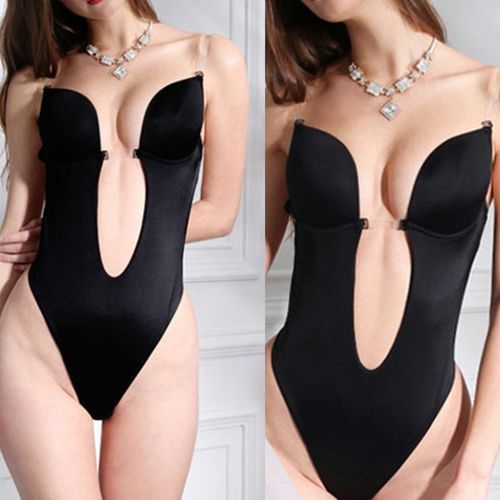 Women Sexy U Plunge Backless Bodysuit Deep V-Neck Seamless Thong Botto