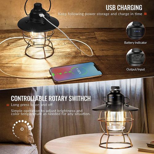 Led Retro Camping Lantern, Rechargeable Camping Light, With 7 Lighting  Modes, Vintage Railway Lamp Portable Outdoor Emergency Light Suitable For
