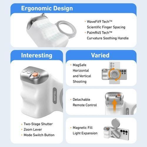 Generic Magnetic Phone Camera Handle Grip with wireless Remote Shutter and Zoom Control + Led fill Light for android & iPhone - image 5