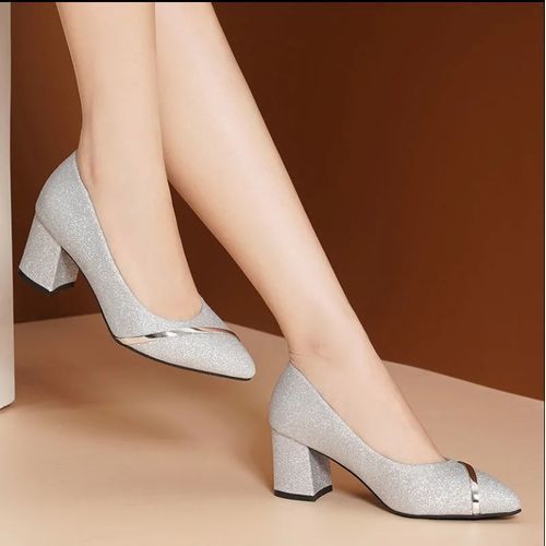 Silver mid high heels cheap