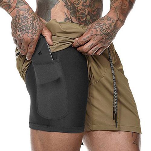 Men's 2 in 1 Running Shorts Workout Training Gym Quick Dry Bodybuliding  Athletic Short Jogger with Pockets