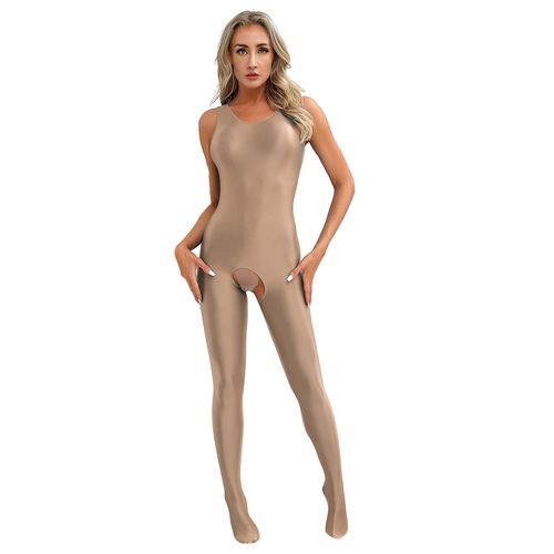 Fashion (Coffee)Womens Smooth Full Body Jumpsuits Translucency