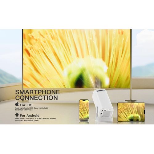 Generic 1080P Projector WiFi BT5.2 Android 11 System 180° Rotatable - White - image 2