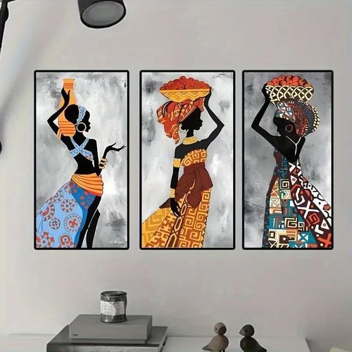 product_image_name-Generic-3pcs African Tribal Wall Art – Dancing Black Women Canvas Prints for Home Decor-1