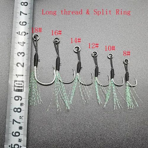 Generic 20pcs/lot Assist Hook Barbed Single Jig Hooks Thread Feather Pesca  High Carbon Steel Short Assist Fishing Jig Hook