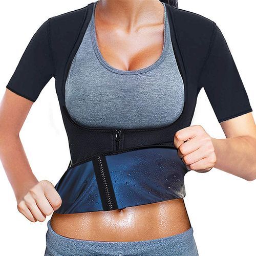 Fashion Women Sweat Waist Trainer Shirt With Zipper For Weight Loss  Neoprene-Free Workout Body T-Shirt Sauna Effect Thermo Girdle