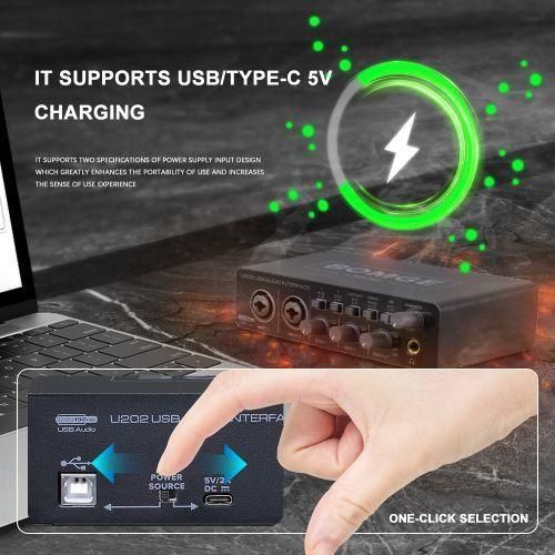 BOMGE U202 USB Audio Interface With Mic Preamplifiers XLR/TSR/TS Ports,48V,32-Bit/192kHz Resolution For Computer Recording,Streaming ,Podcasting - image 7