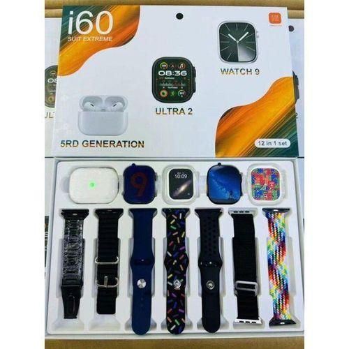product_image_name-Generic-I60 Suit Extreme 12 In 1 Set Smart Watch Big 2.3inch HD Screen Dual Watch 9 Ultra 2 Earphone Wireless Charging & 7 STRAP BLACK-1