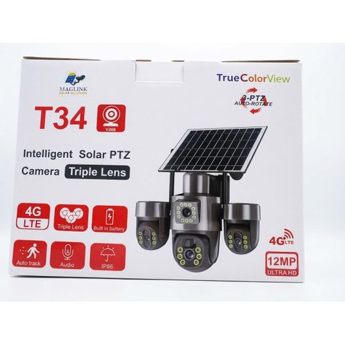 Generic Advanced T34 Triple Lens 12MP 4G LTE Solar Security Camera with Auto-Tracking & Two-Way Audio