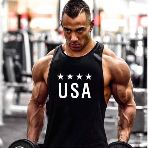 Fashion Gym Tank Top Men Fitness Clothing Vest Sleeveless Letter Print Man  Canotte Bodybuilding Ropa Hombre Gym Muscle Shirt Tops Male White 2