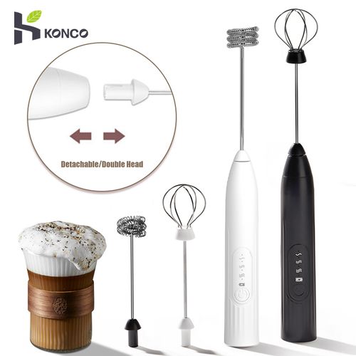 Electric Milk Frother Handheld Double Whisk Foam Maker Coffee Egg  Rechargeable