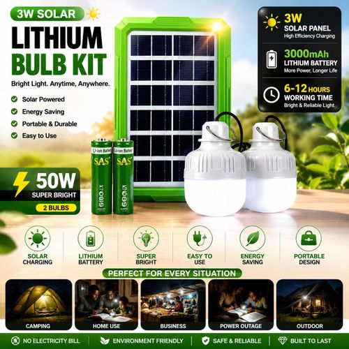 Generic Double rechargeable 50w  led bulb but with Original lithium battery with panel and wire