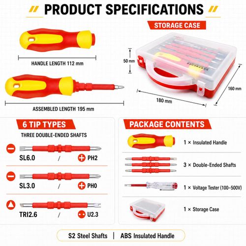 Cloudoon Insulated Screwdriver Set with Voltage Tester, Magnetic S2 Steel Kit - image 3