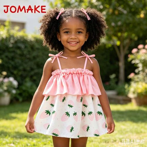 JOMAKE JOMAKE Children's top, 6 months to 4 years, strawberry pattern, camisole chambray