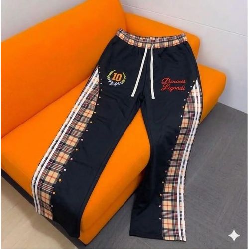 Fashion Unisex Plaid Side-Panel Drawstring Track Pants – Black