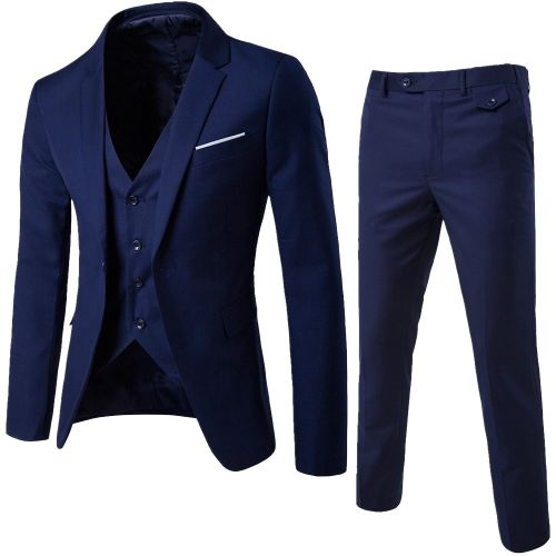 Fashion (Navy)Male Suit Sets Slim 3-piece Suit Business Formal Wedding Suits  For Men Party Jacket Two Piece Pants Men Clothes Droshipping RA