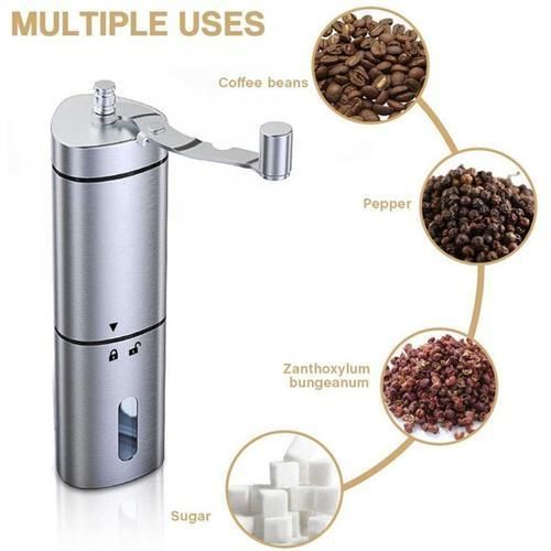 Silver Coffee Grinder Mini Stainless Steel Hand Manual Handmade