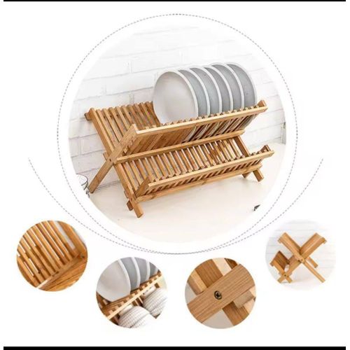 Generic 2-tier bamboo folding dish drying rack is an eco-friendly and space-saving solution designed to keep your kitchen counters clean and organized