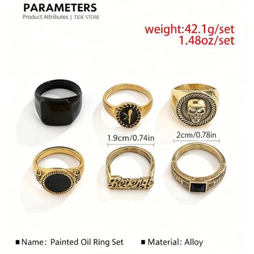 product_image_name-Fashion-6pcs Men Geometric Ring Set Simple able Alloy Retro Ring Set for Men-6