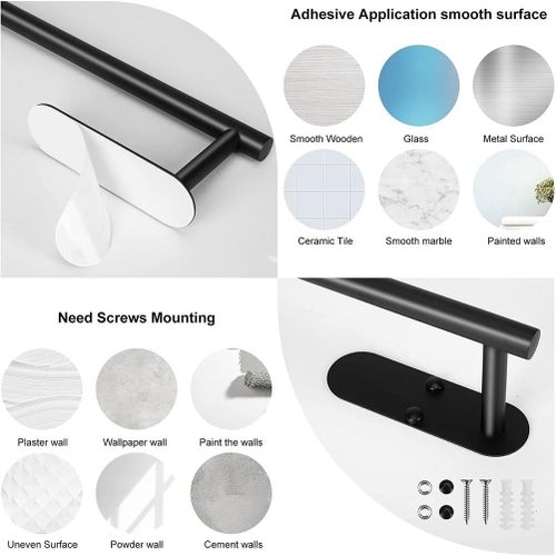 Paper Towel Holder - Self-Adhesive or Drilling, Matte Black Paper Towel  Rack Under Cabinet for Kitchen, Upgraded Aluminum Kitchen Roll Holder 