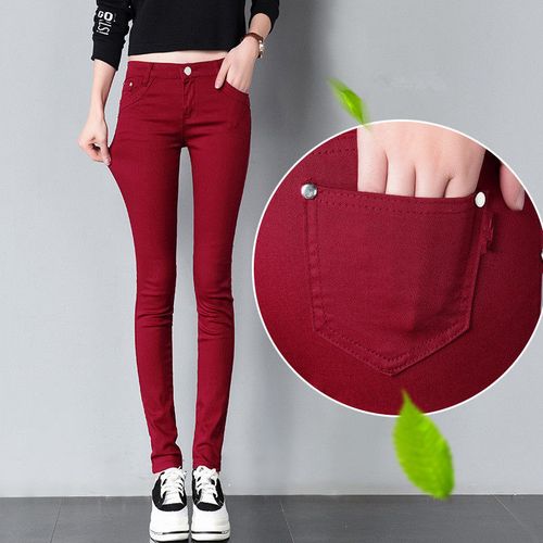 Fashion （Rose Red）FSDKFAA Korean Style Plus Size Summer Pants Women Skinny  Candy Colors Pencil Pants Casual Slim Trousers Stretch Black Leggings WJu