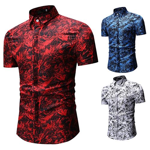 Fashion Fashion Men Flower Print Short Sleeve Casual Button-Down Shirt ...