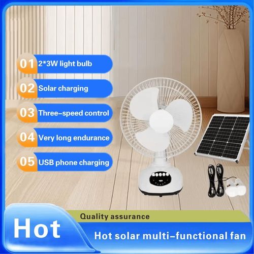 Generic Solar Table Fan with Panel and Bulbs - Rechargeable Solar Home Light Kit - image 3