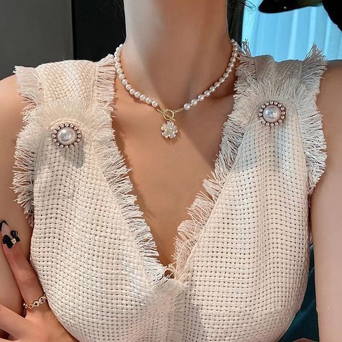 Silver & Gold Raffia & Edison Pearl Short Statement Collar Necklace –  Gardenia Jewelry