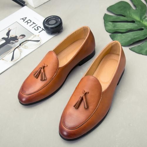 Fashion Men Shoes Tassel Genuine Leather Loafers Moccasins (yellow ...