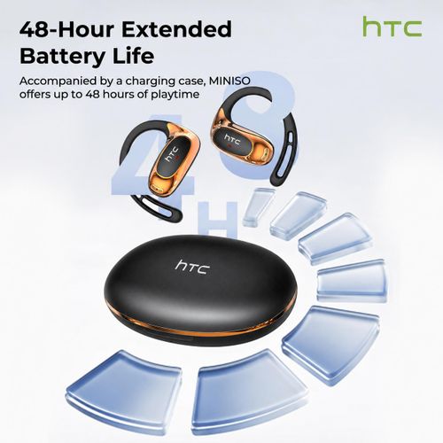 HTC NE35  Open-Ear Wireless Earbuds 48-Hour Long Playtime  Spatial Audio  Deep Bass - Black - image 4