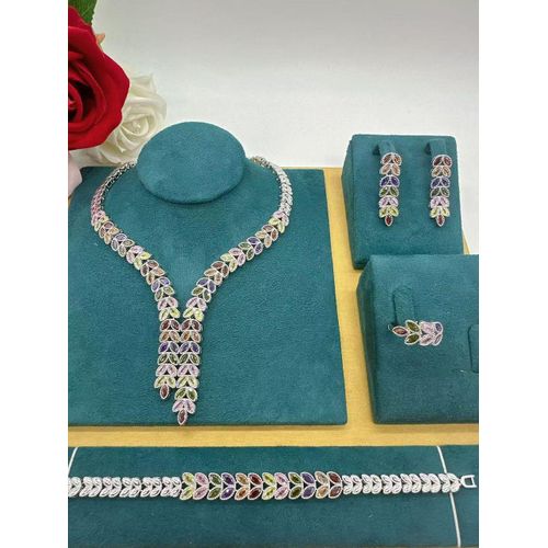 product_image_name-Longchain- Premium Unique Sophisticated Diamond Iced Bracelet/Ear-ring/Ring & Necklace Set-1