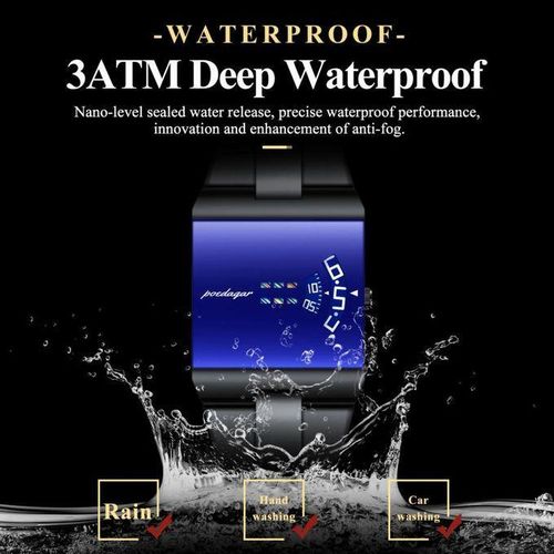 POEDAGAR Men's All Black Digital Wristwatch With Blue Face - image 3