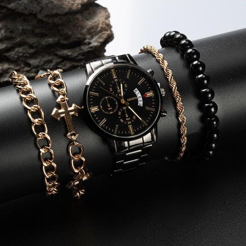 product_image_name-Fashion-Men's Business Watch Stainless Steel with Bracelet - Black/Gold-1