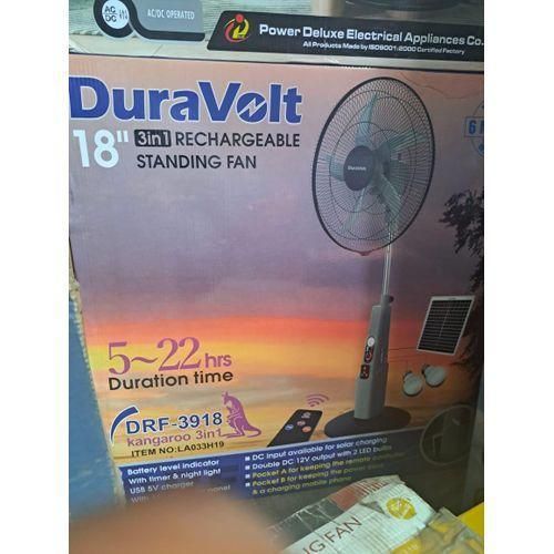 Duravolt 18 Inch 3in1 Rechargeable Standing with Solar Panel, Remote, 2 LED Bulbs + USB