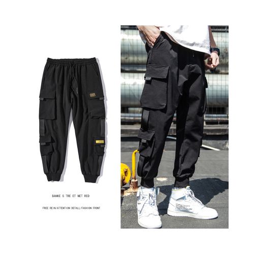 Fashion Men Black Pocket Casual Pants Cargo Pants Harem