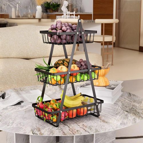 Generic 3-Tier Metal Fruit & Vegetable Storage Basket Rack – Multi-Level Kitchen Organizer