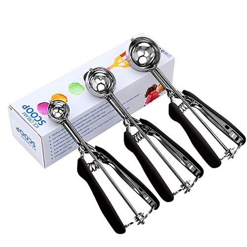 Ice Cream Scoop Set of 3 Spring Loaded with Trigger Release