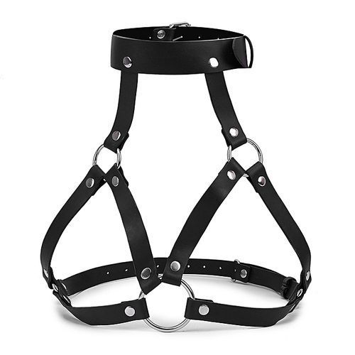 1pc Women's Sexy Pu Harness Bralette With Chest Wraps Decor, Gothic Punk  Style, Suitable For Daily Wear And Parties