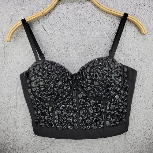 Black and Matte Gold Bra Crop Top Half Corset Bustier Decorated Sequins and  Beads. -  Norway