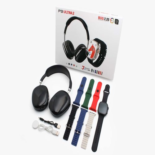 product_image_name-Generic-P9 Ultra 2 7-in-1 Smart Watch TWS Earbuds for Call Heart Rate/BP Monitor 5 Silicone Straps Charging Cable IP65 Android-3