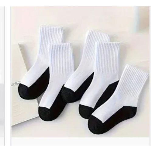 Fashion 6 Pairs - Unisex Multi Purpose School Students Socks - White & Black Under